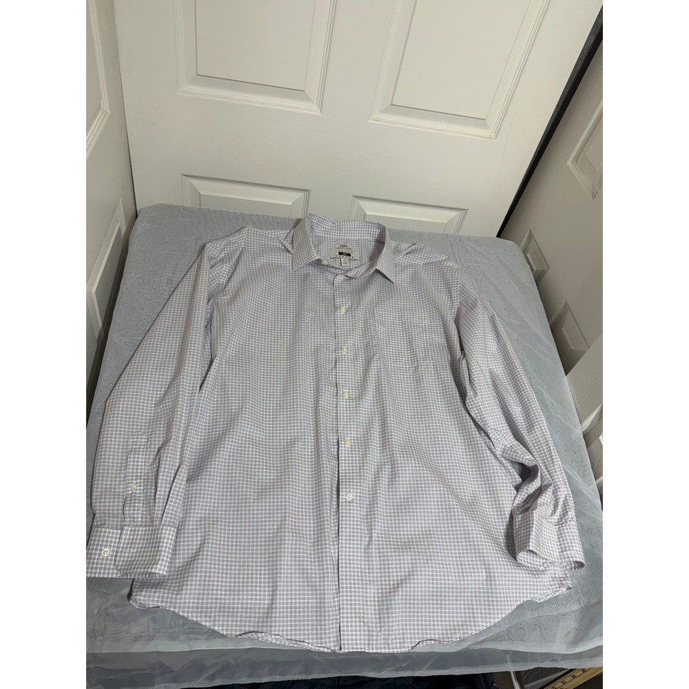 Joseph Abboud Mens 18 34/35 Non-Iron Classic Fit Dress Shirt Lavender Check‎